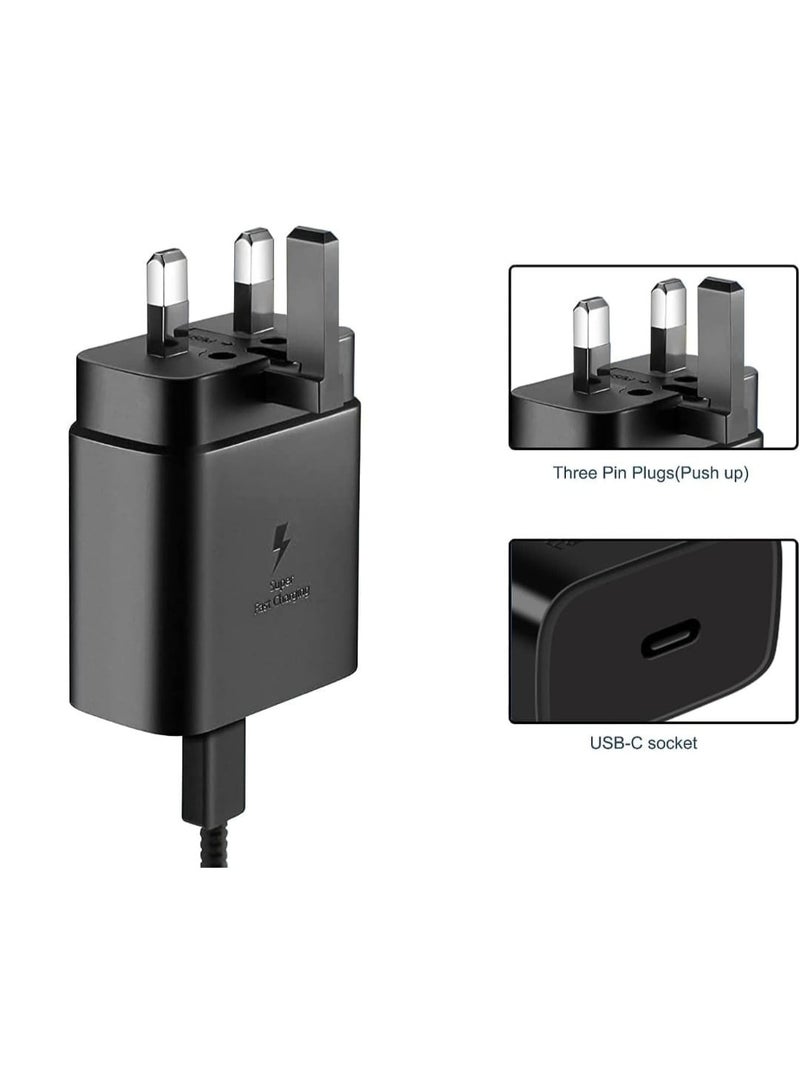 45W PD Super Fast Charging Adapter Compatible for Samsung Galaxy S25 S24 S23 S22 S21 Ultra Note 10+ A15 A54 A55 Tab S7/S8 Ultra USB-C Charger Head with 1M Type-C Cable - Image 3